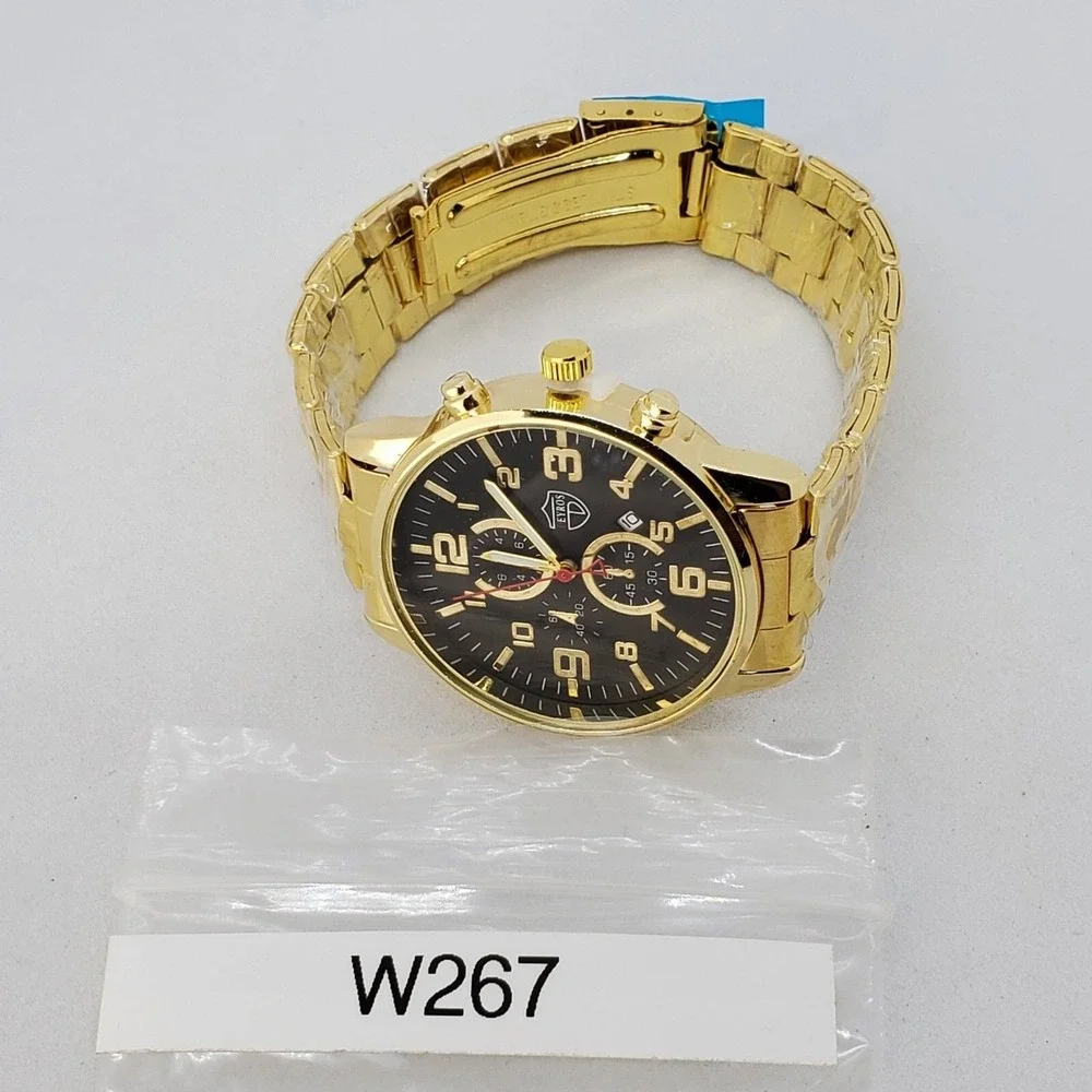 Men's Watch 42MM Large Gold Case Black Dial Date Gold Bracelet‎ Band 7